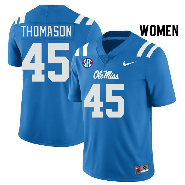 Women #45 Beau Thomason Ole Miss Rebels College Football Jerseys Stitched Sale-Power Blue